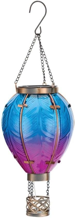 Regal Art & Gift Hot Air Balloon Solar Lantern – Hanging Solar-Powered LED Lights, Waterproof Portable Decorative Outdoor Lamp Made of Metal & Glass for Garden, Patios & Pathway – Blue (Small)