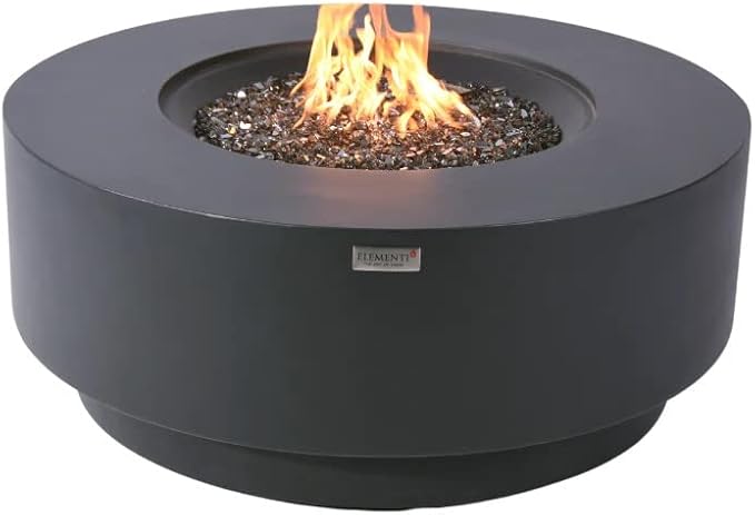 AMS Fireplace | Elementi Plus | Nimes | Round Dark Gray Concrete Propane Gas Fire Table Pit (Liquid Propane)