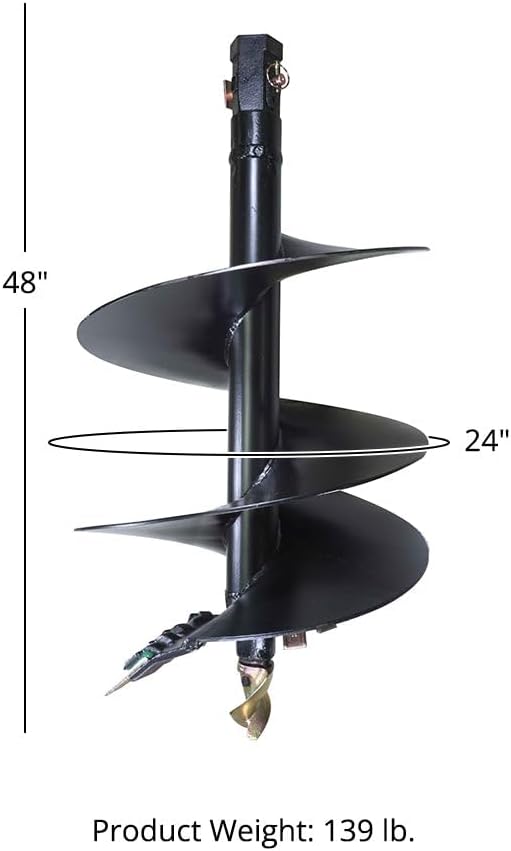 Titan Attachments 24" x 48" Auger Bit for Post Hole Digger, 2" Hex Connect, HD Steel, Digging Bit Only
