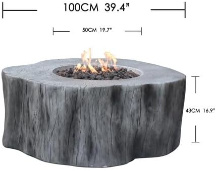 Elementi | Bundle Manchester Gas Fire Pit Cast Concrete Semi-Round Fire Table, Outdoor Fire Pit Electronic Ignition | Canvas Cover, Lava Rock Included | Classic Gray (Propane Gas)