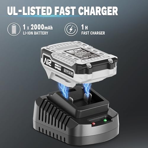 Weed Wacker Cordless 21V 12'' Electric Weed Eater with Auto Line Feed, 2.0Ah Battery and Fast Charger, Battery Powered String Trimmer for Lawn Care, GrassTrimmer, Yard, Garden (AD-ST-001)