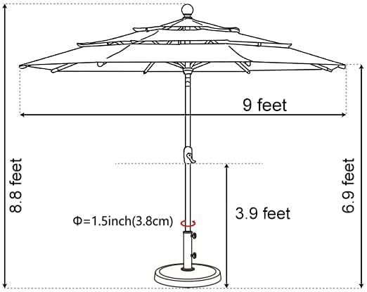 EliteShade USA 10-Year-Non-Fading 9Ft 3 Tiers Market Umbrella Patio Umbrella Outdoor Table Umbrella with Ventilation, Natural