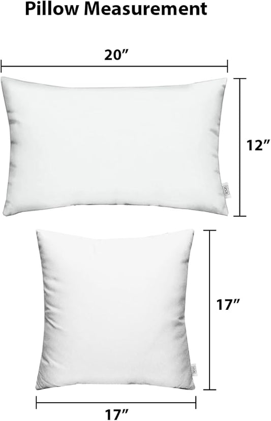 RSH DECOR: Lumbar & Square Throw Pillows Set of 4 | 20" x 12" & 17" x 17" | All-Weather Spun Fabric | Water and Fade-Resistant | Outdoor Accent Pillows for Patio Furniture | Gregoire Fresco
