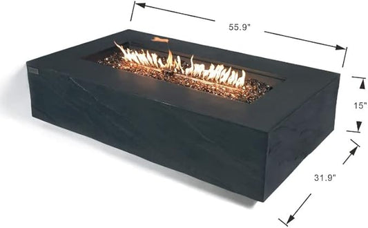 AMS Fireplace | Elementi Plus | Cape Town | 56" Rectangular Slate Black Concrete Propane Gas Fire Pit Table