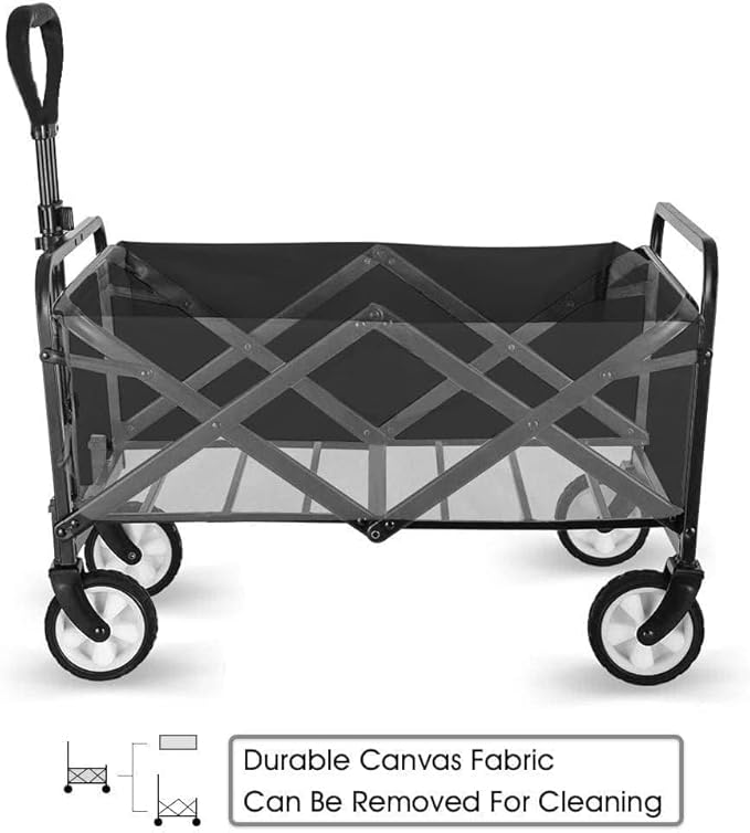 Beach Cart Large Capacity, Heavy Duty Folding Wagon Portable, Collapsible Wagon for Sports, Shopping, Camping Collapsible Foldable cart(220 LBS Capacity)