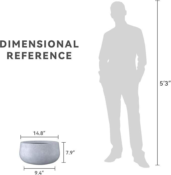 Kante 15.7" Dia Round Concrete Planter, Cement Plant Pots with Drainage Hole and Rubber Plug for Outdoor Indoor Garden Home, Modern Curvaceous Design, Gray