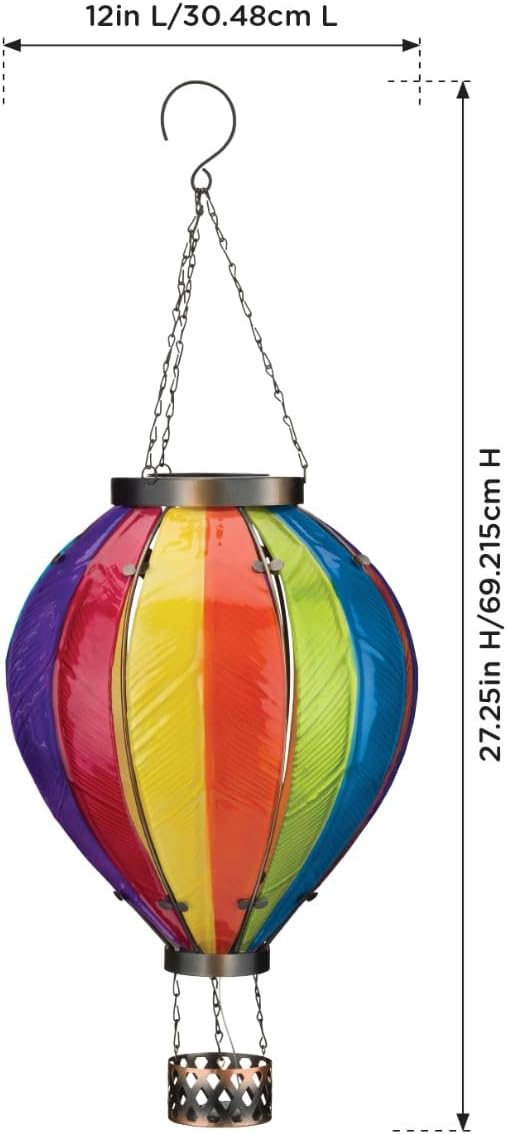 Regal Art & Gift Hot Air Balloon Solar Lantern – Hanging Solar-Powered LED Lights, Waterproof Portable Decorative Outdoor Lamp Made of Metal & Glass for Garden, Patios & Pathway – Rainbow(X-Large)