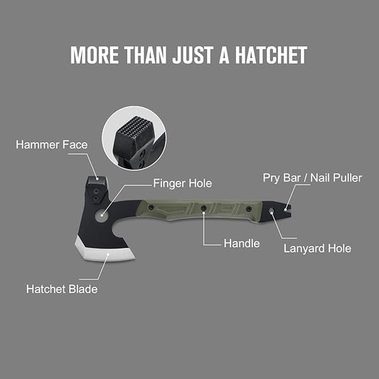 OKNIFE Otacle A1 Survival Hatchet & Camping Axe, 4 in 1 Full Tang Tactical Axe, G10 Non-Slip Grip Tomahawk with Durable Kydex Sheath (OD Green)