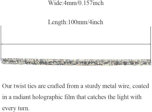 HAHIYO 300Pcs 4inches Holographic Silver Metal Twist Ties Bread Candy Coffee Bag Ties Plant Garden Twist Ties for Cellophane Treat Bags Gift Wraping Bags Plastic Bags Party Cake Present Art Crafts