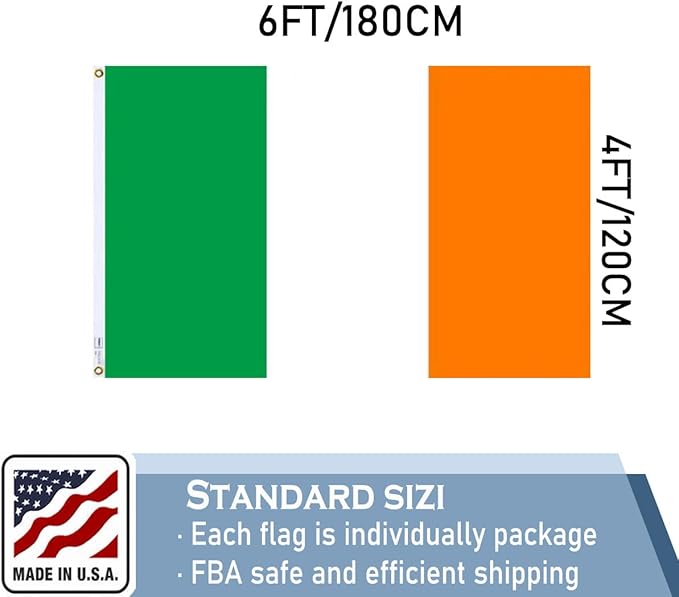 Ireland Flag 4x6 FT 100% Made in The USA-Heavy Duty Vibrant Colors Double Sided Irish National Flag with 2 Brass Grommets for Home/Company/Indoor Outdoor Decoration