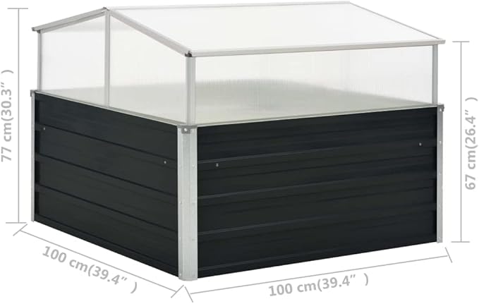 Galvanized Steel Greenhouse, 39.4"x39.4"x30.3", Black