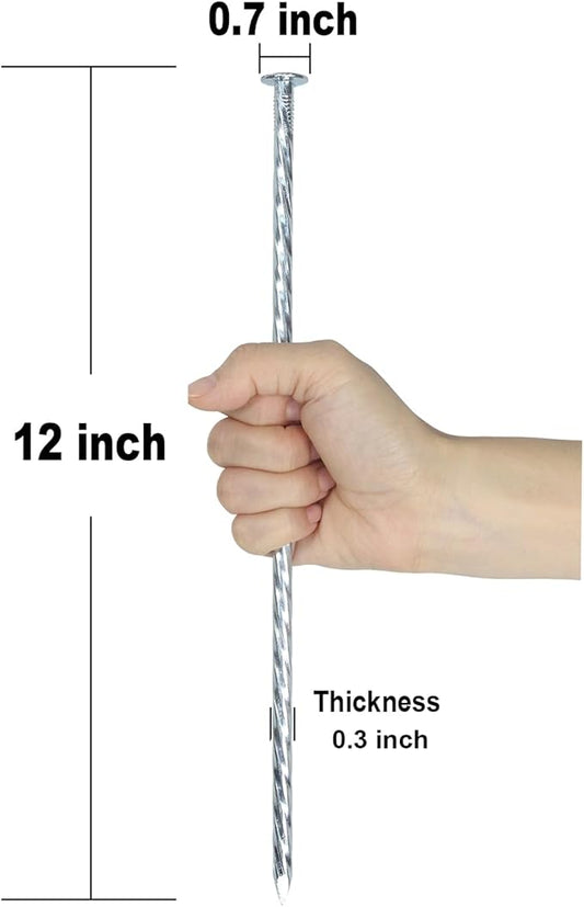 12-inch Artificial Turf Stakes Solid Galvanized Metal Spiral Landscape Edging Spikes for Outdoor, Heavy-Duty Rust Resistant Security Anchoring Spikes (52)
