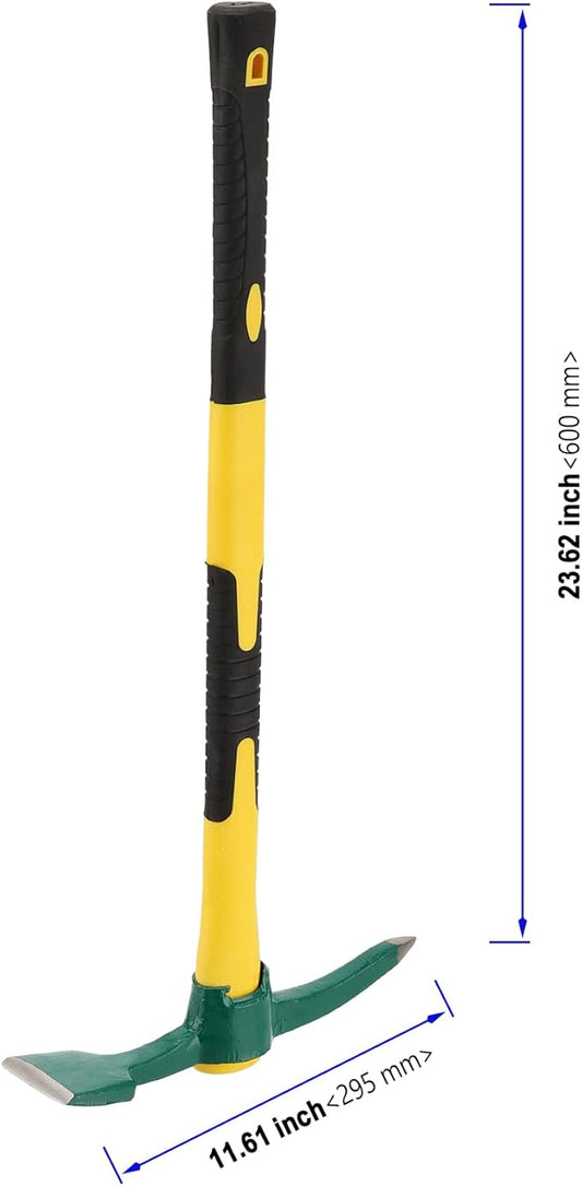 24 Inch Pick Mattock Hoe, Forged Weeding Mattock Pick Axe with Fiberglass Handle, Heavy Duty Garden Mattock Tool Adze Hoe for Gardening, Camping, Prospecting