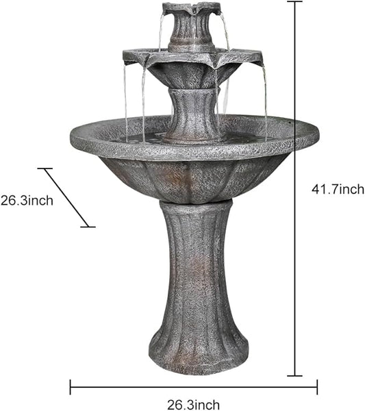 Marble Finish Concrete Outdoor Water Fountains 2-Tier Decor Dark Castle Designed 41.7" H Waterfall Fountains for Yard, Garden, Deck, Patio, Backyard, Porch, Lawn