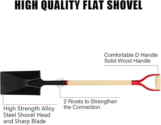 VNIMTI Spade Shovel for Digging, Heavy Duty Spade Shovel with Wooden D-Handle, Square Flat Shovel for Gardening and Edging, 45 Inches