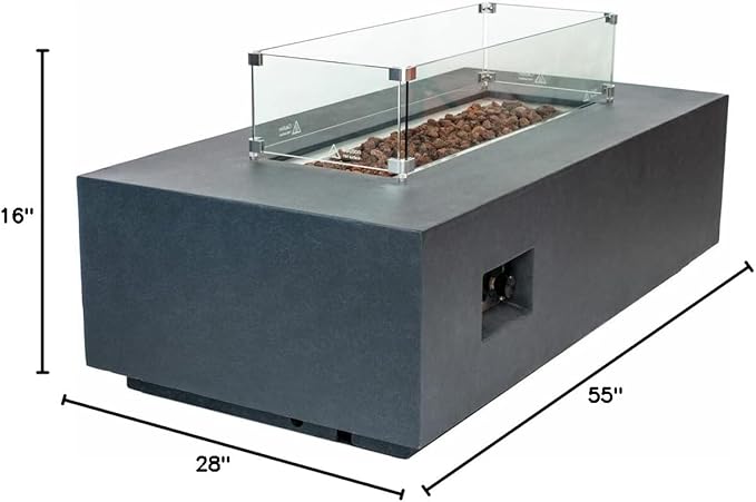 AMS Creations | Chelsea 55 inch Rectangular Wavy Dark Gray Concrete GFRC Propane Gas Fire Table Pit