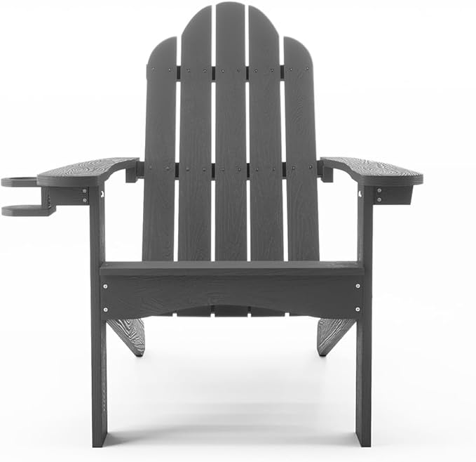 LUE BONA HDPS Adirondack Chairs Set of 4, Fire Pit Outdoor Chair Weather Resistant with Cup Holder, Modern Plastic Chair Plastic for Patio, Deck, Proch, 350LBS, Dark Gray
