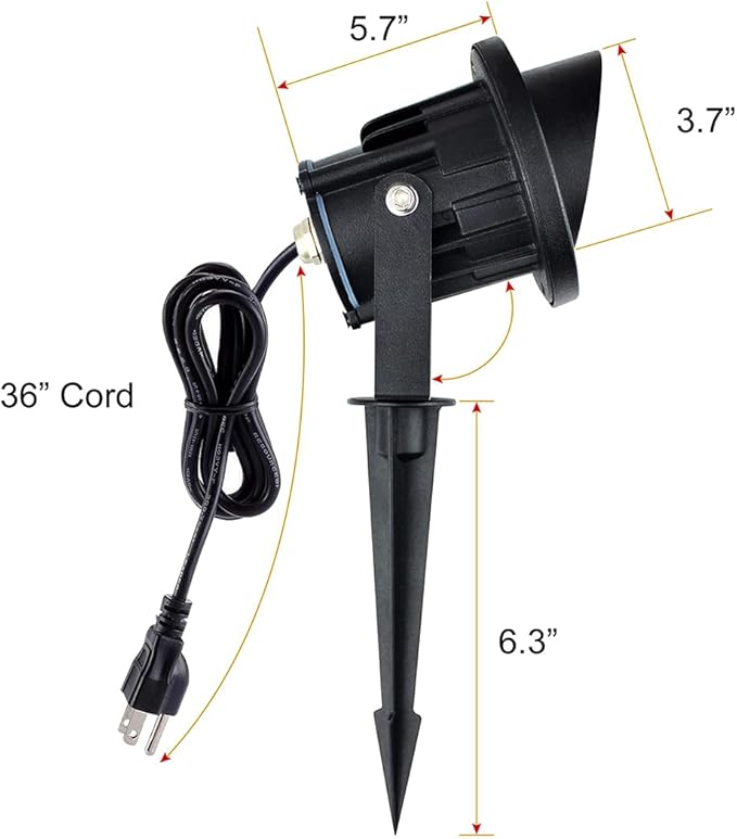 GBS9809 LED Spotlights, 9W 120V Line Voltage, 5000K Daylight, with Metal Ground Stake, Outdoor Flag Light, Landscape Spotlight, Corded Plug, Not Dimmable (Pack of 2)