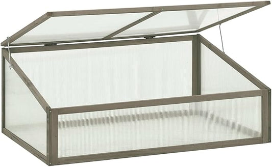 Wooden Garden Greenhouse,Wood Raised Plants Bed Raised Flower Planter Box, Garden Wood Cold Frame Greenhouse Flower Planter, Gray 39.4"x25.6"x15.7" Firwood,-683