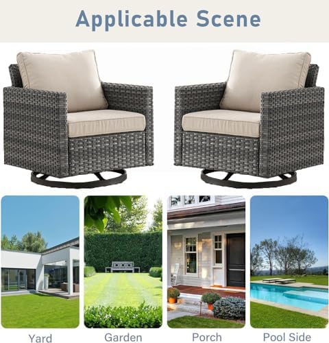 Patio Rocker Chair Outdoor:Wicker Chairs Swivel Patio Chairs Set of 4 Wicker Patio Furniture Sets with Wide Wicker Armrests Rocking Chairs for Porch, Grey / Beige