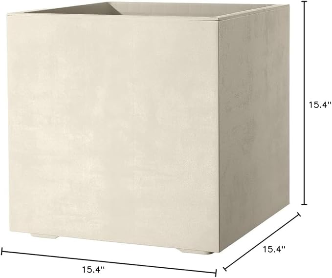 Deroma Millennium 15” Cube Planter| Light & Durable Plastic | Indoor or Outdoor Square Pot for Patio | Includes Water Reserve & Drain Plug | Trendy Planter for Plants, Flowers, Garden | White