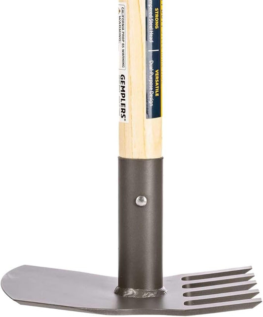 Gemplers Steel Rake Hoe with Wood Handle, 5 Wide Tines, Multi-Purpose Tool for Gardening, Planting, and Fire Prevention, Commercial Grade