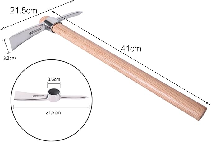 Gardening Pick Axes, 2 in 1 Multifunctional Mattock Pickaxe, Stainless Steel Double Headed Pickaxe with Wooden Handle for Weeding, Loosening Soil, Planting Vegetables, Digging Holes A