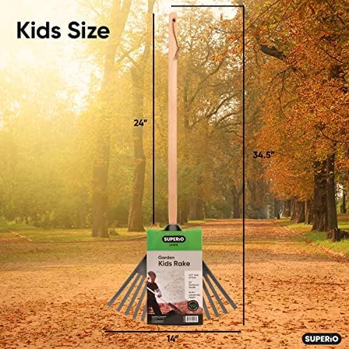 Kids Rake with Hardwood Handle, Durable Plastic Head to Sweep Leaves in Lawn and Tidying Up The Garden, 34" (Grey), 6 Pack