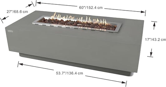 Elementi Granville Gas Fire Pit Cast Concrete Fire Table, Outdoor Fire Pit Electronic Ignition | Canvas Cover, Lava Rock Included | Free AMS Wind Guard | Light Gray (Natural Gas)