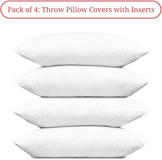 Covers & All Premium Rectangle ThrowPillow Inserts with Covers Set of 4, 20 x 26 Inches White, Decorative Cushions for Couch Sofa Home Decor Office Travel UV Resistant Waterproof Soft Cushions Pillows