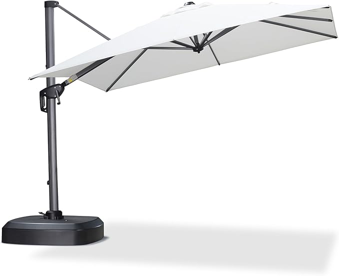 PURPLE LEAF 8' X 8' Patio Umbrella with Wheeled Base for Pool 7' High Offset Outdoor Cantilever Umbrella Swimming Pool Umbrella with 360°Rotation for Poolside White