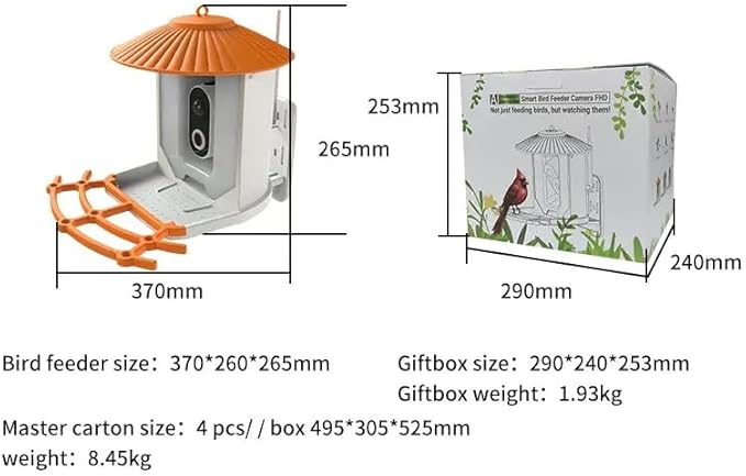Smart Bird Feeder with Camera Wireless Outdoor, Solar-Powered, Infrared Light captures Movement Trajectory, Smart Bird House with Cam, 2K Live View, Ideal Present for Backyard Birder (Orange)