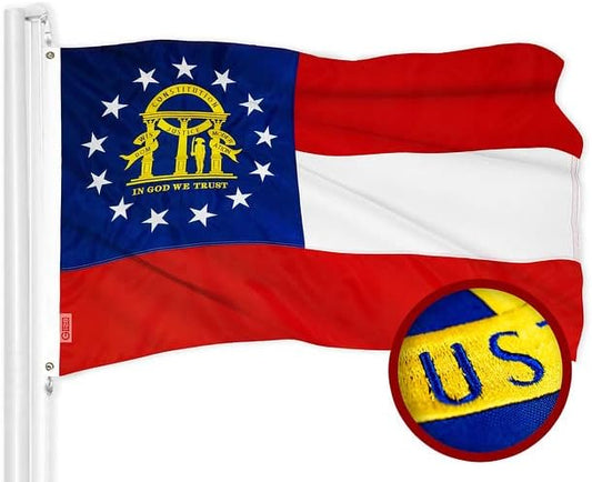 G128 Combo Pack: USA American Flag 3x5 Ft Embroidered Stars & Georgia State Flag 3x5 Ft Embroidered