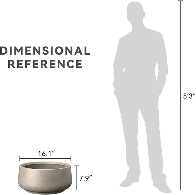 Kante 16.1" Dia Round Curvy Concrete Planter, Large Plant Pots with Drainage Hole and Rubber Plug for Indoor Outdoor Plants, Flower Pot for Home Garden Patio Porch, Weathered Concrete