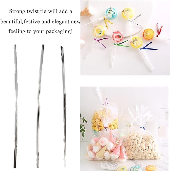 HAHIYO 300Pcs 8inches Silver Metal Twist Ties Bread Candy Coffee Bag Ties Plant Garden Twist Ties for Cellophane Treat Bags Gift Wraping Bags Plastic Bags Halloween Party Cake Present Art Crafts