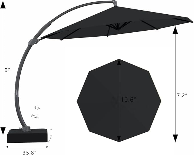 7-Piece Patio Dining Set with 11 FT Curvy Cantilever Umbrella, HDPE Tabletop & Aluminum Frame All-Weather Outdoor Furniture for Garden, Backyard, Poolside, Gray