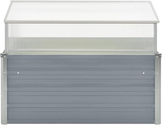 Galvanized Steel Greenhouse, Raised Garden Bed with Greenhouse, Metal Planter Box with Polycarbonate Mini Greenhouse, 39.4"x39.4"x33.5" Galvanized Steel Gray,-105