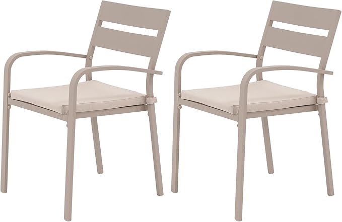 Soleil Jardin Outdoor Aluminum 4-Piece Patio Dining Chairs with Cushions, Stackable Bistro Chairs for Balcony, Garden, Backyard, Flaxen Finish & Beige Cushion