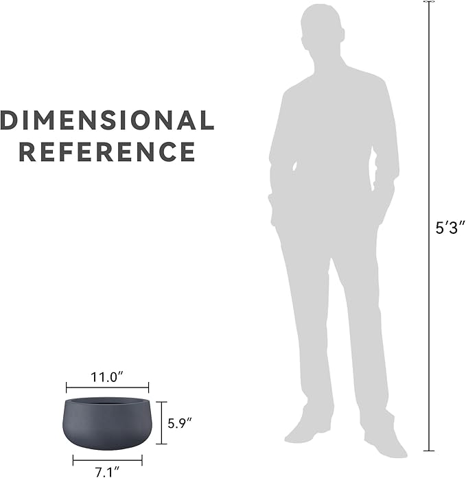 Kante 15.7" Dia Round Concrete Planter, Cement Plant Pots with Drainage Hole and Rubber Plug for Outdoor Indoor Garden Home, Modern Curvaceous Design, Dark Gray