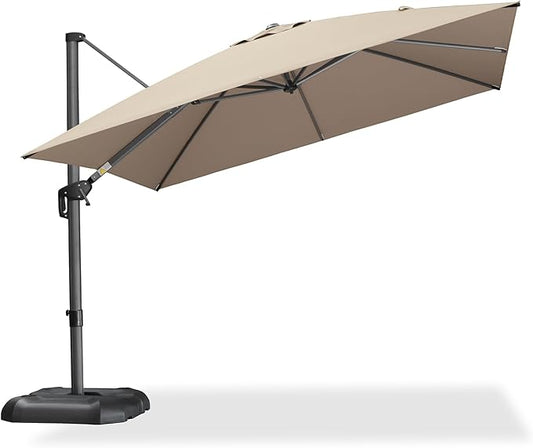 PURPLE LEAF 10 Feet Patio Umbrella Outdoor Cantilever Square Umbrella Aluminum Offset Umbrella with 360-degree Rotation for Garden Deck Pool Patio Taupe
