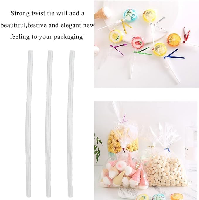 HAHIYO 300Pcs 8inches Cear Metal Twist Ties Bread Candy Coffee Bag Ties Plant Garden Twist Ties for Cellophane Treat Bags Gift Wraping Bags Plastic Bags Halloween Party Cake Present Art Crafts