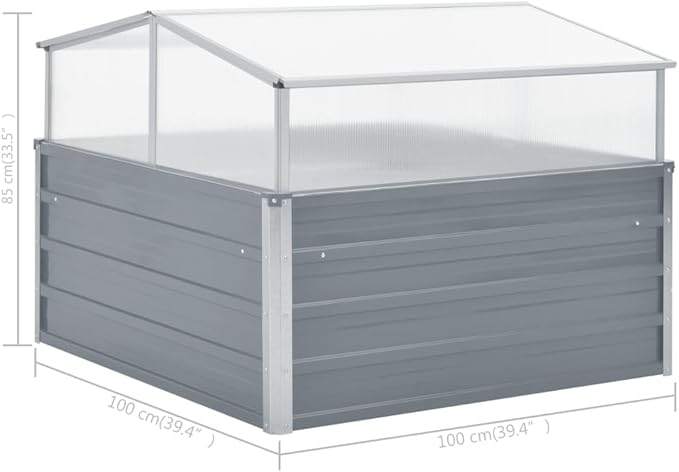 Galvanized Steel Greenhouse, Raised Garden Bed with Greenhouse, Metal Planter Box with Polycarbonate Mini Greenhouse, 39.4"x39.4"x33.5" Galvanized Steel Gray,-105