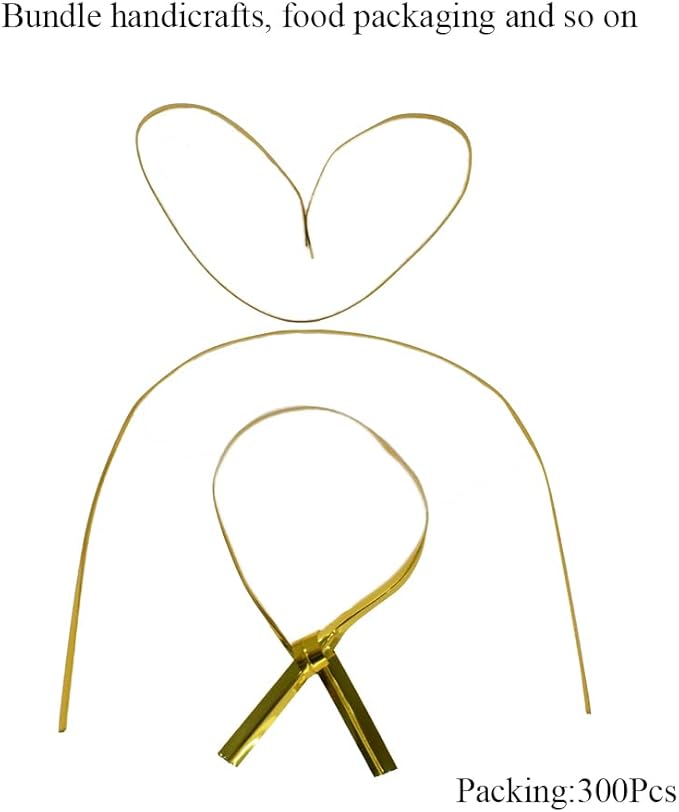 HAHIYO 300Pcs 6inches Gold Metal Twist Ties Bread Candy Coffee Bag Ties Plant Garden Twist Ties for Cellophane Treat Bags Gift Wraping Bags Plastic Bags Halloween Party Cake Present Art Crafts