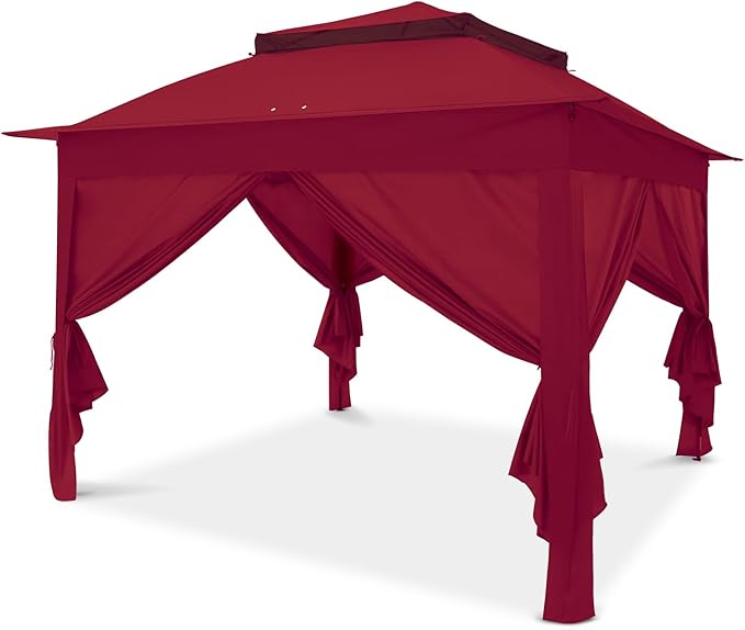 COOS BAY 11x11 Pop-up Instant Gazebo Tent with 4 Sidewalls Outdoor Canopy Shelter with Carry Bag, Stakes and Ropes, Red