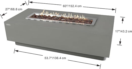 Elementi Granville Gas Fire Pit Bundle Concrete Fire Table, Outdoor Fire Pit Electronic Ignition | Canvas Cover, Lava Rock Included | Free AMS Wind Guard | Light Gray (Propane Gas)