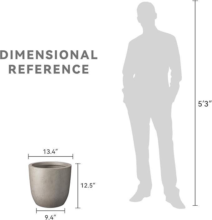 Kante 13.4" Dia Round Concrete Planter, Large Outdoor Modern Indoor Decorative Plant Pots with Drainage Hole and Rubber Plug for Home and Garden, Weathered Concrete