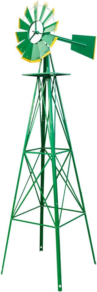 Garden Windmill for Yard Decor, 8 ft Tall Metal Windmill with Spinning Blades, Weather-Resistant Outdoor Windmill for Lawn, Farmhouse, Rustic & Farm Decor,Green