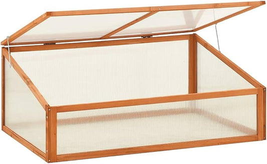 Wooden Garden Greenhouse,Wood Raised Plants Bed Raised Flower Planter Box, Garden Wood Cold Frame Greenhouse Flower Planter, Brown 39.4"x25.6"x15.7" Firwood,-682