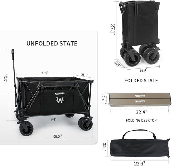 Whitsunday Heavy Duty Collapsible Wagon, 440Lbs Folding Beach Wagon Cart, All Terrain Wheel & Extra Large Utility Camping Park with Table