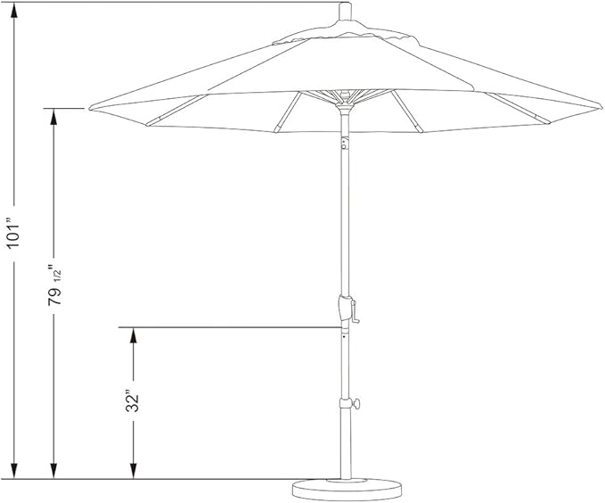 California Umbrella 9' Rd Pacific Trail Series Aluminum Patio Umbrella, Crank Lift, Push Button Tilt, Black Finish, Sunbrella Regatta Fabric